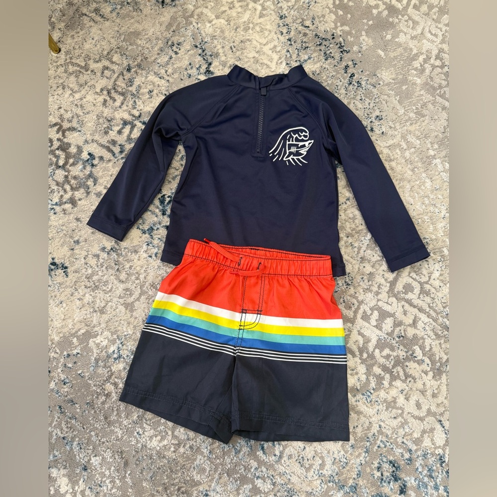Kids Swim Set with Dinosaur Design - Navy and Red